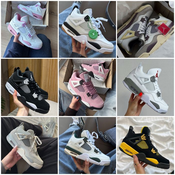 р36-45 Кросівки Nike Air Jordan 4 Retro Grey White Black Blue Pink