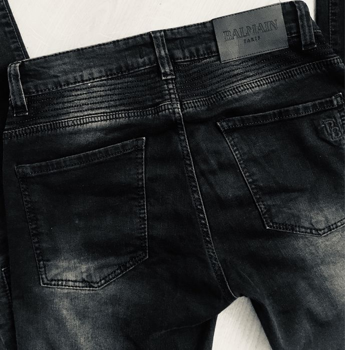 Spodnie Balmain czarne jeansowe przetarcia unikat