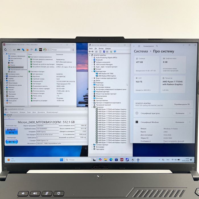 Asus TUF Gaming A16 R7 7735HS 16GB RAM 512GB SSD RX 7700S 8GB Гарантія