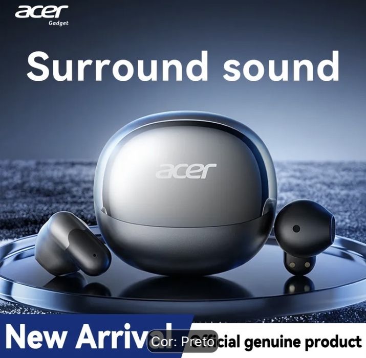 [Acer] Modelo novo 2025 Fone de Ouvido Sem Fio TWS Grave Pesado Estéreo + Cancelamento de Ruído de Fala Ultra Longa Duração Esportes Corrida