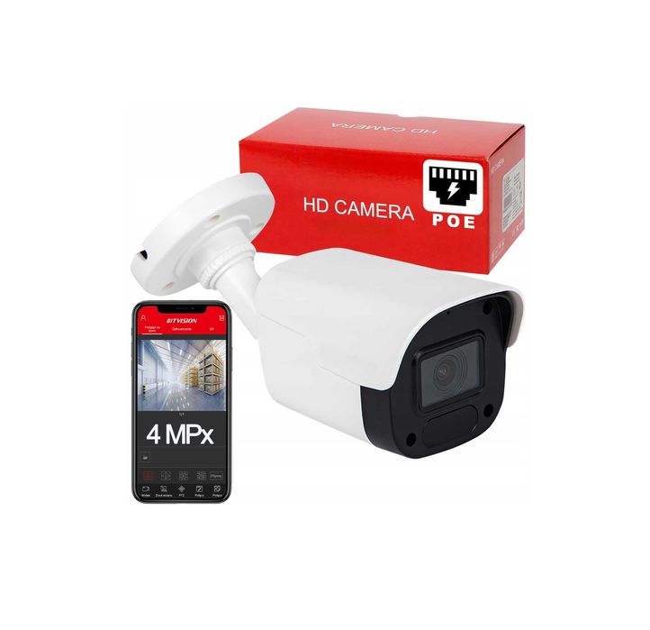 Zewnętrzna Kamera 4MPx IP POE Tubowa detekcja ruchu mikrofon głośnik