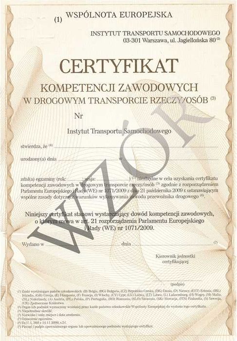 Certyfikat Kompetencji Zawodowych  -Transport Drogowy Rzeczy/Spedycja