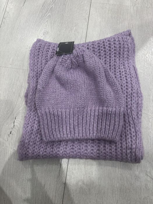 Liliowy komplet z welny merino damski