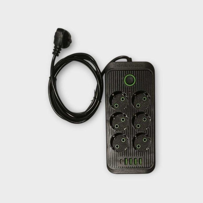 Мережевий фільтр, подовжувач на 6 розетки, 2 м, 2500 Вт