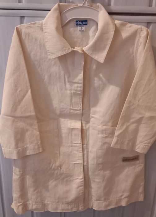 Fajny cienki plaszczyk/ narzutka ecru, unisex, len- bawelna (98-104)