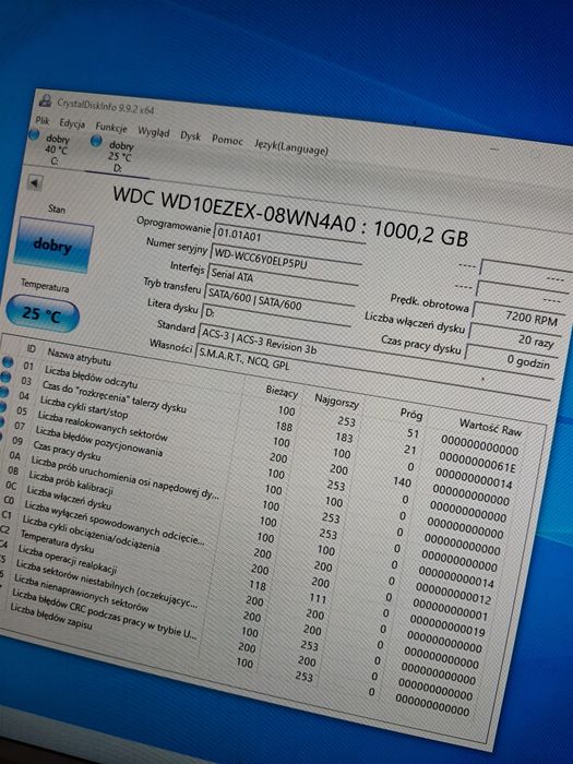 Nowy dysk HDD 1TB WD Blue 0h 20włączeń