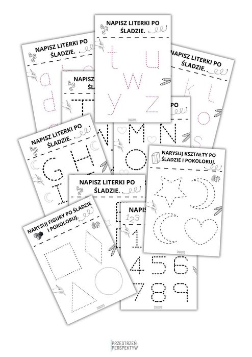 TERAPIA RĘKI – karty pracy dla dzieci | litery, cyfry, kształty, PDF