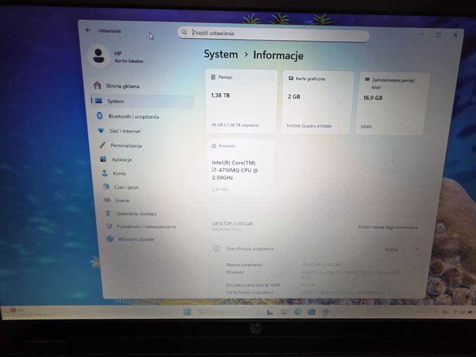 Workstation HP Zbook 17 G2 Intel i7 16GB  ssd 256 HDD 1TB  quadro win