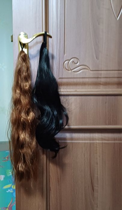 Волосы искусственный, хвостик,  черный, шатен,новый.