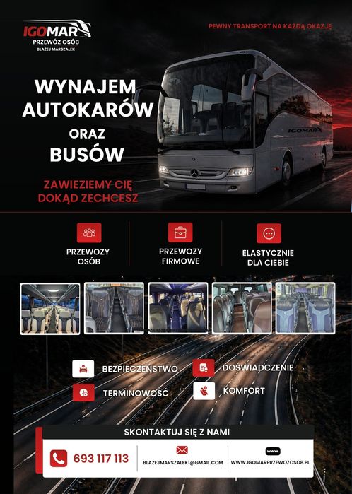 Wynajem busa z kierowcą busy: 9, 19, 20, 23, 29, 51 osobowe