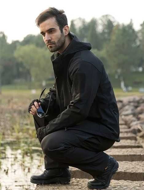 Костюм чоловічий софтшел чорний комплект демісезон