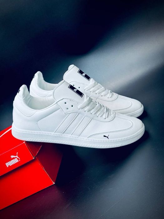 Белые класические кеды пума / кроссовки пума мужские / puma кожаные летние красовки / на низком ходу / мягкие кеды  / пума кросовки