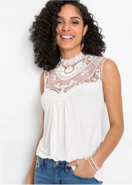 B.P.C top śmietankowy z koronką ^32/34