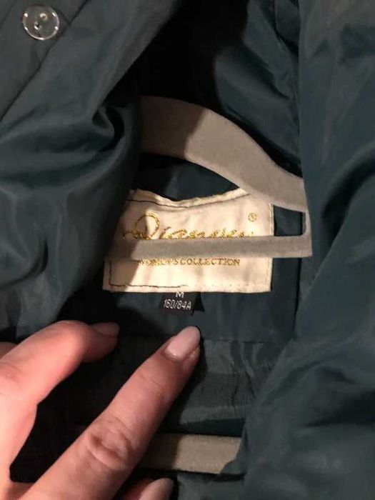 Długa pikowana kurtka zimowa ciemnozielona Parka płaszcz  158