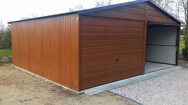 Garaż blaszany dwustanowiskowy 6x5 m brama uchylna - Dach dwuspadowy,