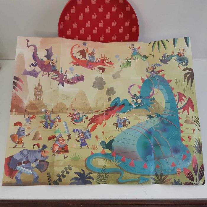 Puzzle Infantil Completo como Novo 50x40cm Janod Dragões e Cavaleiros 54 peças grandes