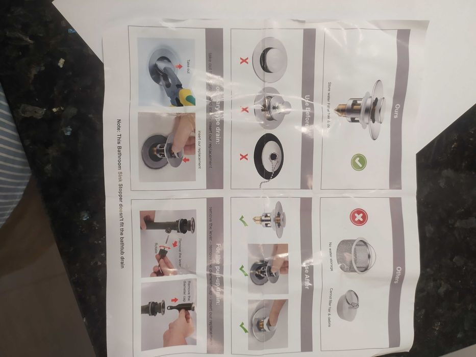 Rolha de pia universal de casa de banho