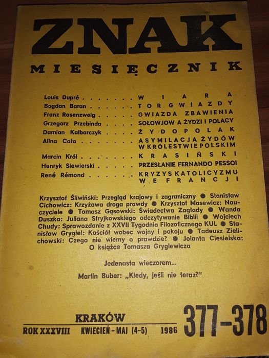 Znak miesięcznik 1986 Krasiński Żydzi