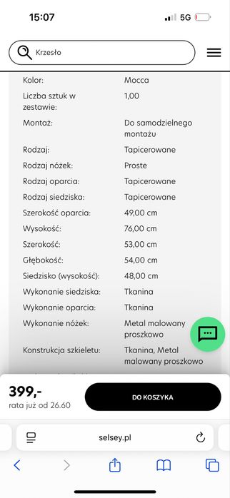 Krzesło tapicerowane Molvia Selsey