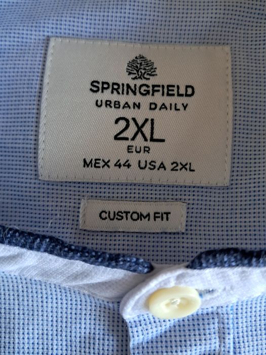 Camisa de Homem Springfield Custom Fit (Tamanho 2XL) – Gola Padre Azul e Branco