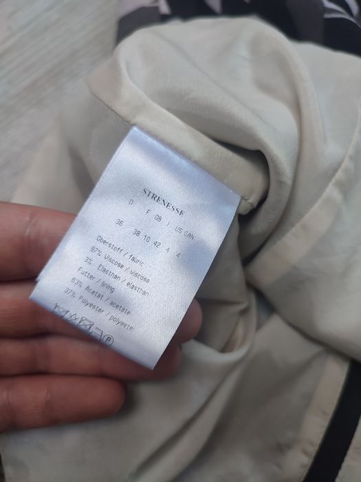 Strenesse 36 S bluzka damska elegancka pepitka podszewka zamek slim
