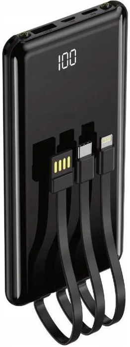 Setty power bank 10000 mAh z kablami PB-WK-101 czarny