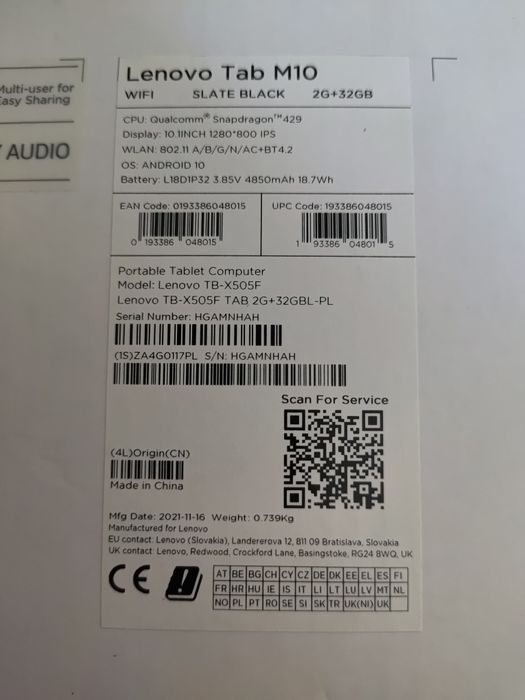 Tablet Lenovo TabM10 HD ekran 10 cali