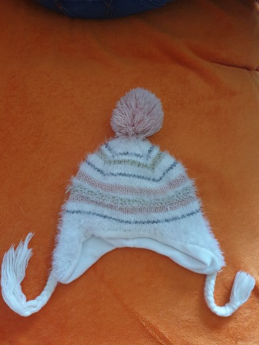 Czapka H&M biało-różwa r. 92/104, 1,5-4Y