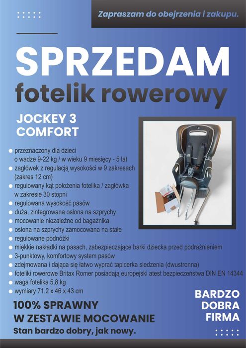 Oddam w dobrej cenie fotelik rowerowy