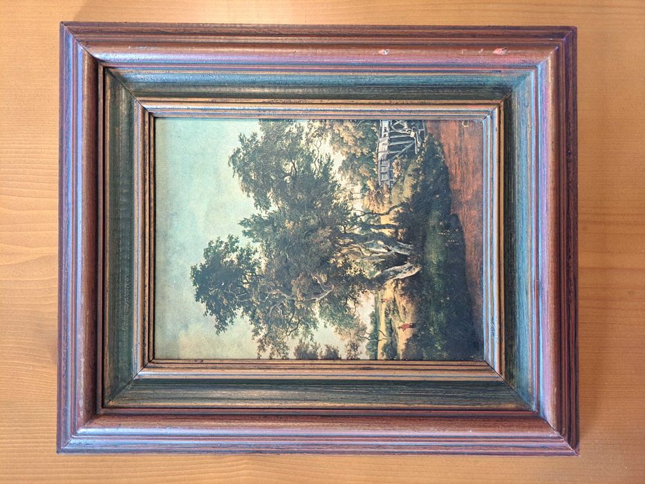 Quadro antigo com árvore, pintado a óleo e emoldurado