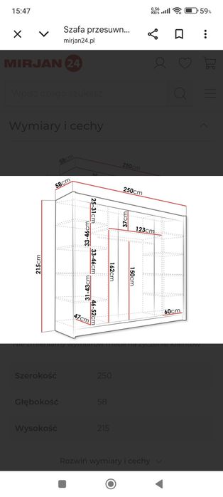 REZERWACJA Szafa przesuwna z lustrem, Wenge, 250x215x58 cm,