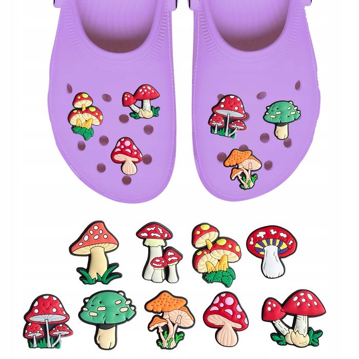 Przypinki do Crocs GRZYBY do butów telefonu torby zestaw 9 szt