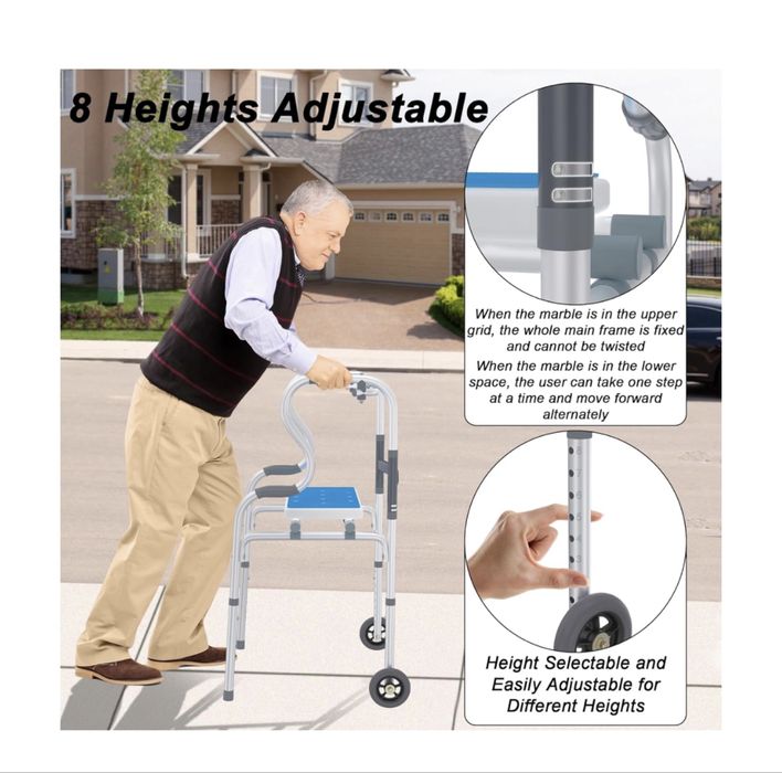 Składany aluminiowy chodzik z siedziskiem do 180kg