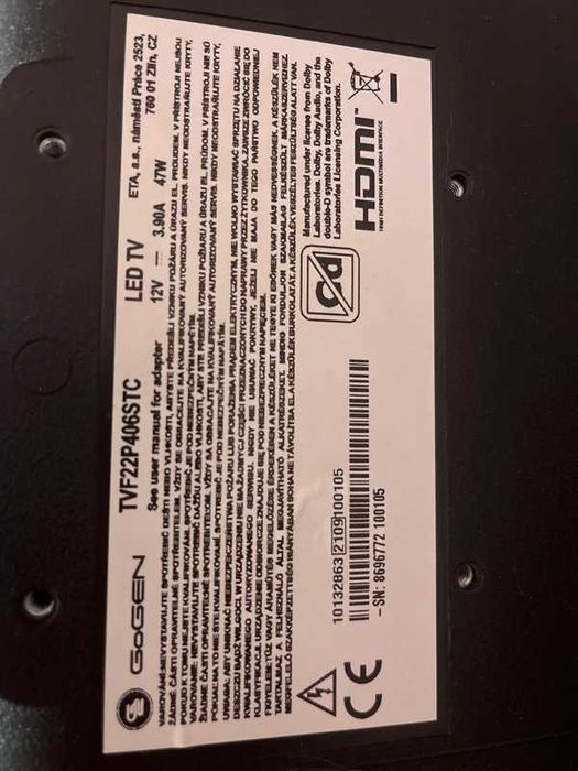 TV LED GoGEN 22 cale TVF 22P406 STC Full 100Hz DVB-T2 Do ZK Kamper