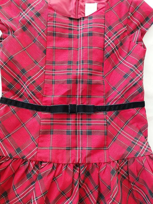 Новорічна сукня платье парчовое красное 4 - 5 лет в клетку шотландка