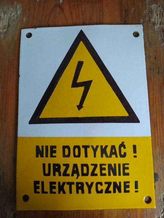 Tabliczki emaliowane: Nie dotykać! urządzenie elektryczne, prl 2szt