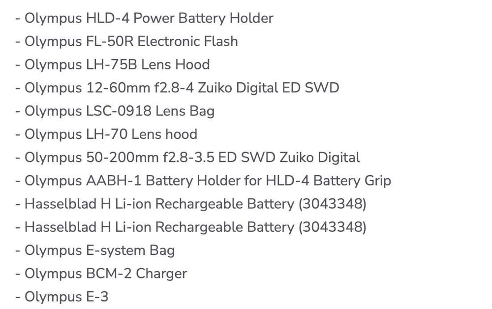 Máquina Fotográfica Olympus E-3 e Todo Material Aux. (Lista anexo)