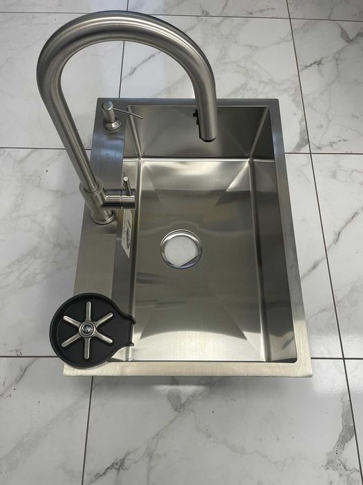 Мийка Luminex 6545 сіра + кран з висувним виливом Kroner + ополіскувач