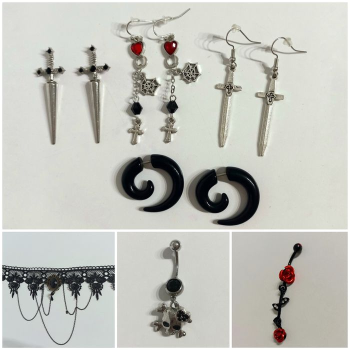 Готичні прикраси, сережки в пупок, чокер