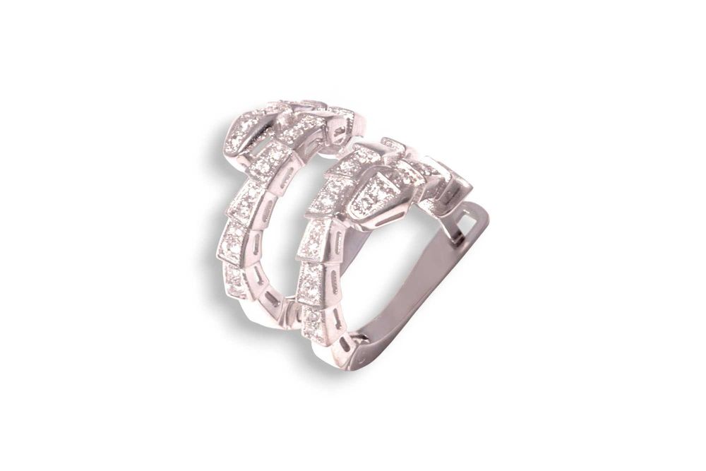 Серьги «Змеи» из белого золота с фианитами