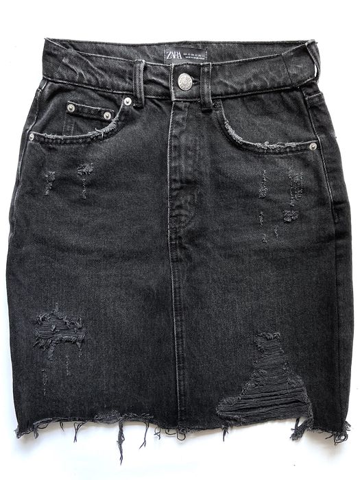 Zara Spódnica Jeansowa Ripped Denim Skirt XS 34 czarna