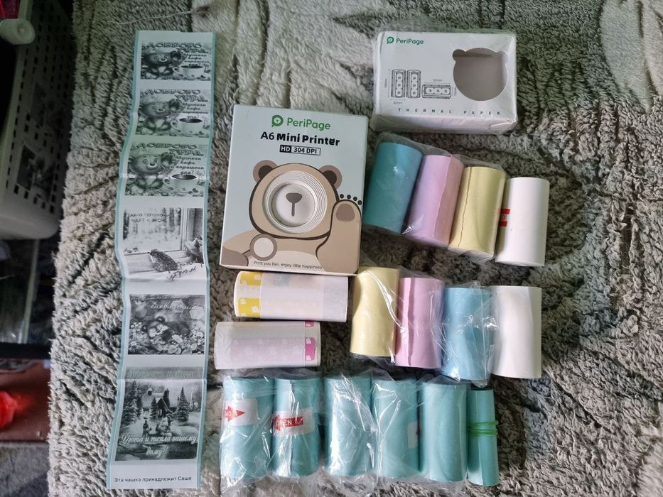 Набор 17 рулонов и термопринтер peripage a6 hd 304 dpi для наклеек чек