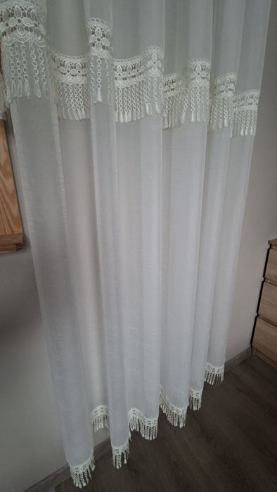 Firanka Komplet do balkonu kremowy woal kreszowany