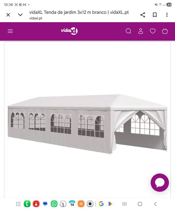 Tenda de Jardim branca 3m largura x 12m de comprimento