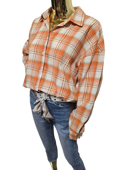 Koszula damska oversize FREYA pomarańczowa w kratę Deppot rozmiar M