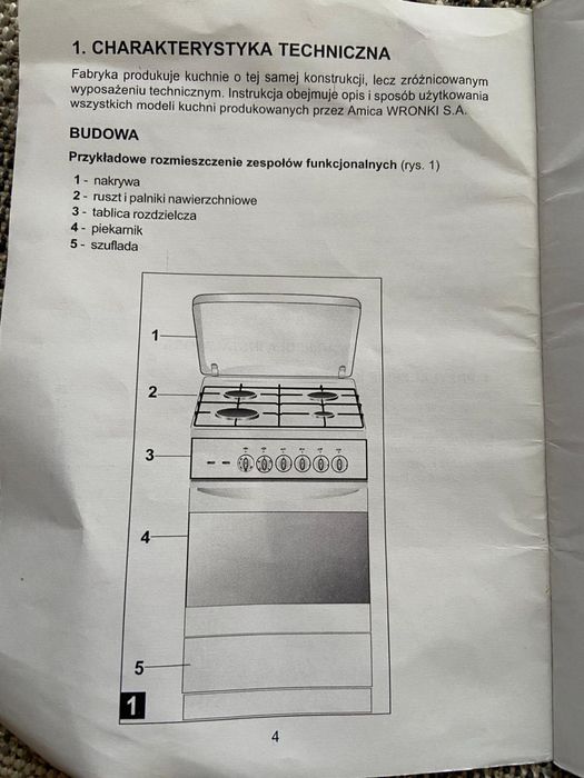Kuchenka gazowa z piekarnikiem elektrycznym Amica