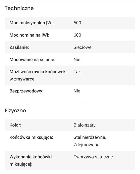 BOSCH blender ręczny ErgoMixx MSM66110 moc 600 W