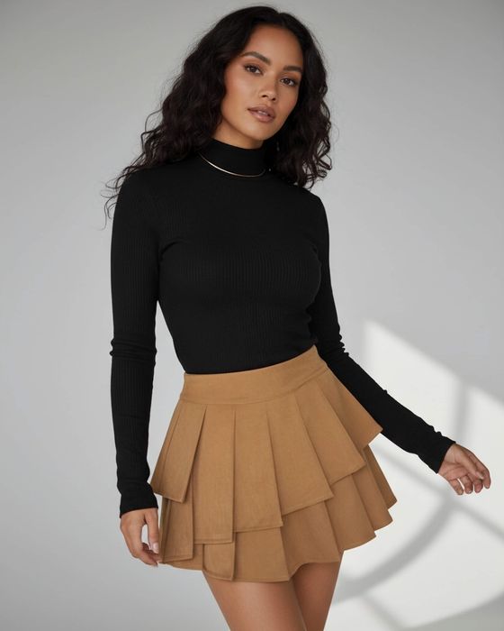 Włoska plisowana spódniczka z ukrytymi spodenkami, camel M