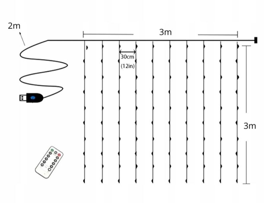 Kurtyna świetlna 300 led lampki. Świąteczna girlanda XL