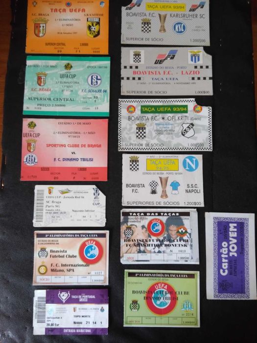 Bilhetes Antigos de Jogos Internacionais do Braga e Boavista,
